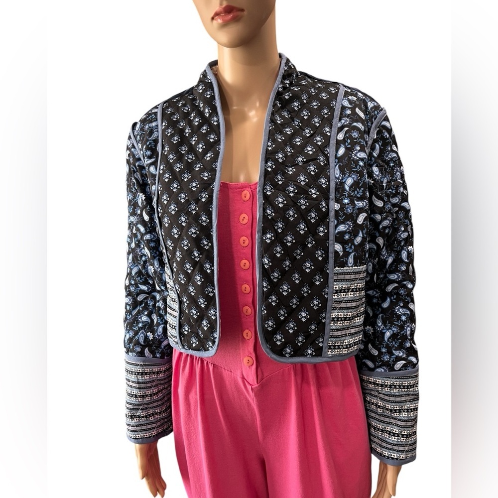 SUNDAY UP PAISLEY REVERSIBLE QUILTED CROPPED JACKET anthro -L